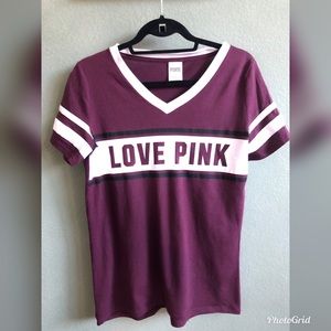 PINK Burgundy Short Sleeve Tee Shirt